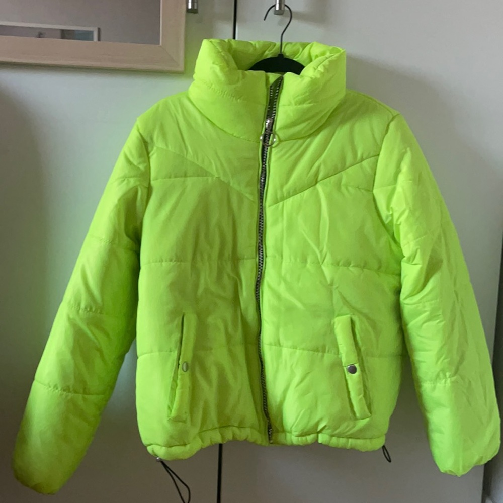 Puffer coat women’s L neon yellow snow jacket outerwear